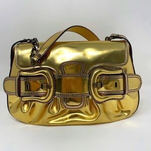 FENDI B. Bis Gold Metallic Flap Bag